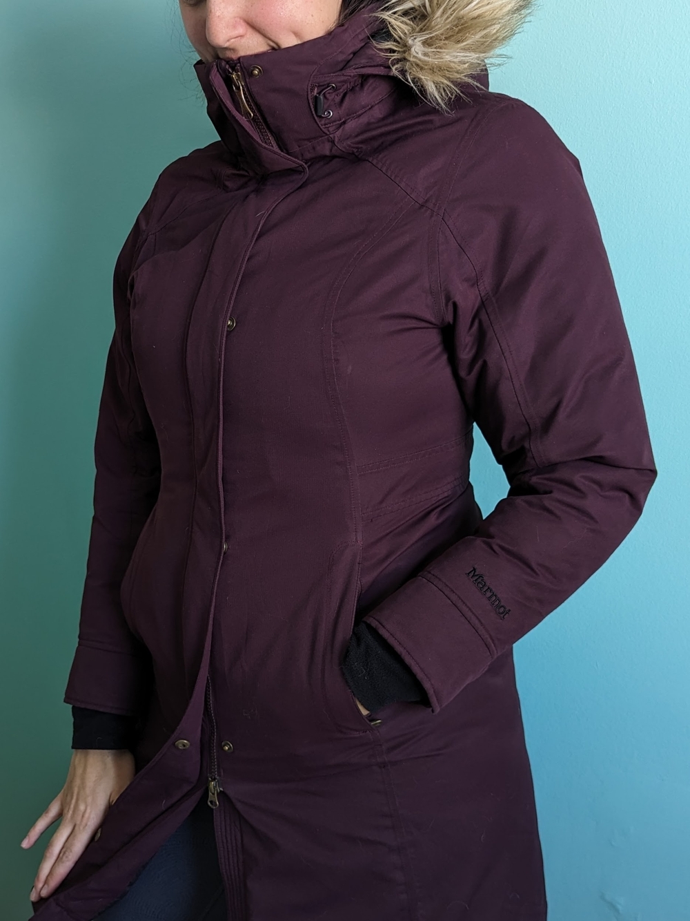 Marmot Women's Long Parka in Plum with Faux-Fur Hood